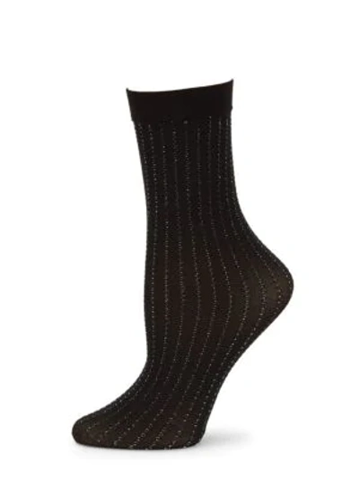 Wolford Sparkle Stripe Metallic Knitted Socks In Black Silver