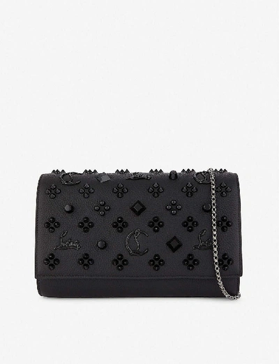 Christian Louboutin Paloma Black Leather Clutch In Black/ultr