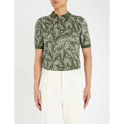 John Smedley Kimball Leaf-patterned Cotton Polo Shirt In Navy