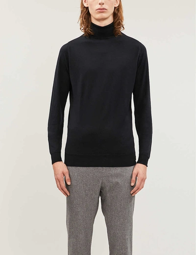 John Smedley Merino Wool Rollneck Cherwell Sweater In Black