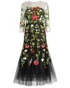 OSCAR DE LA RENTA Flower Embroidered Tulle Cocktail Dress