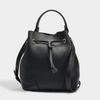 FURLA FURLA | Stacy Drawstring Small Bucket Bag in Black Calfskin