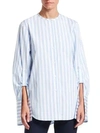 OSCAR DE LA RENTA Vented French Cuff Cotton Blouse