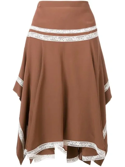 Chloé Lace-embellished Draped Skirt In Brown