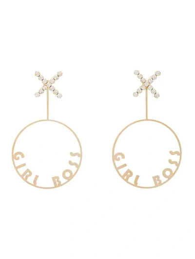 Anton Heunis Gold Metallic Girl Boss Swarovski Crystal Embellished Hoop Earrings - 金色 In Gold