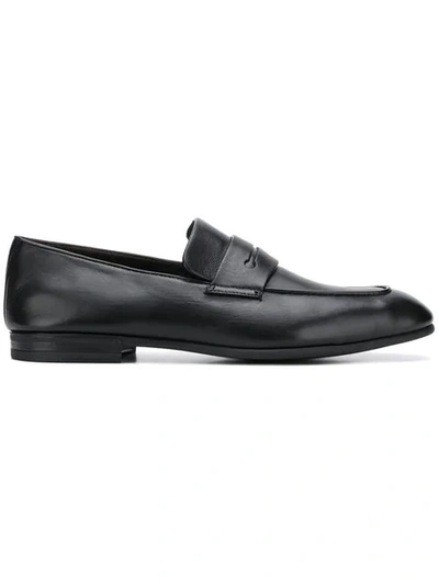 Ermenegildo Zegna Narrow-toe Leather Penny Loafers In Black