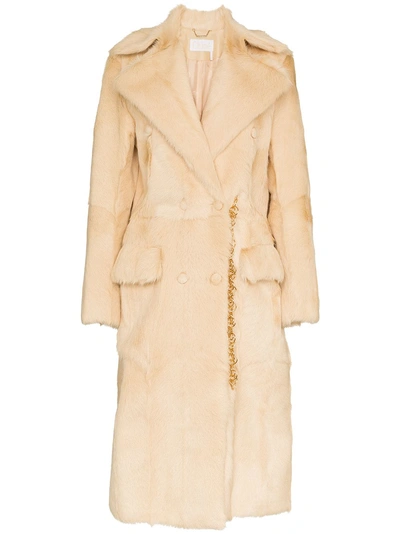 Chloé Double-breasted Shearling Coat In Neutrals