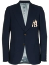 GUCCI GUCCI NY YANKEES EMBROIDERED SINGLE BREASTED WOOL BLEND BLAZER - 蓝色