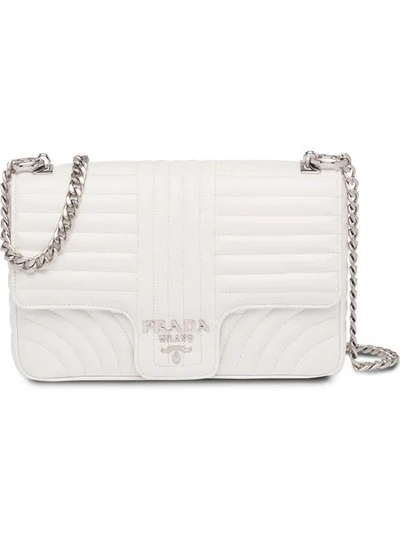 Prada Diagramme Leather Shoulder Bag In White