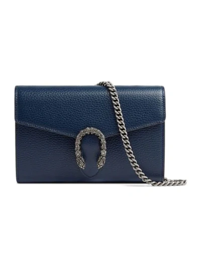Gucci Dionysus Leather Mini Chain Bag In Blue Leather