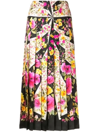 Gucci Pleated Floral-print Silk-twill Midi Skirt In Multicolour