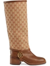 GUCCI LEATHER BOOT WITH GG GAITER