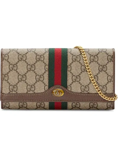 Gucci Ophidia Gg Chain Wallet In Neutrals
