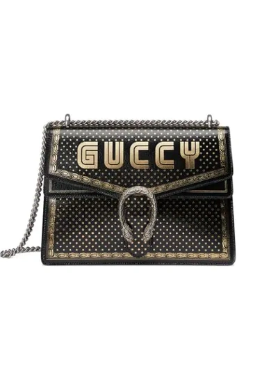 Gucci Black And Gold-tone Medium Guccy Dionysus Shoulder Bag In Black Leather