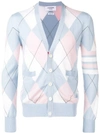 THOM BROWNE THOM BROWNE 4-BAR ARGYLE MERINO V-NECK CARDIGAN - BLUE