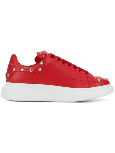 Alexander Mcqueen Men's Studded Leather Low-top Sneakers With Oversize Sole In Red