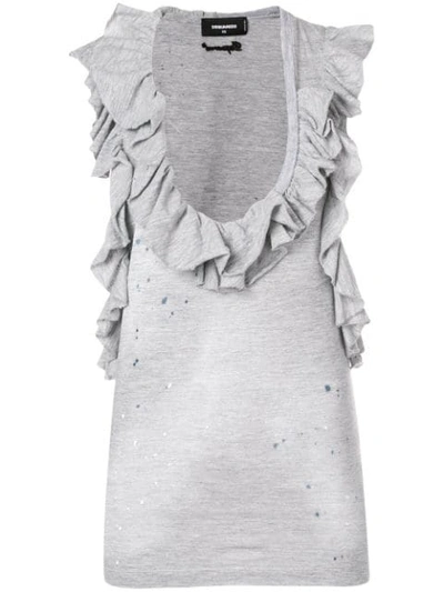 Dsquared2 Distressed Cotton Ruffled Long Tank Top In Grey