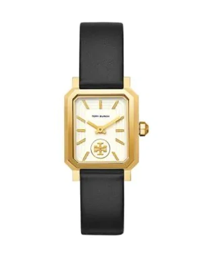 Tory Burch Robinson Goldtone And Luggage Leather Strap Watch In Black