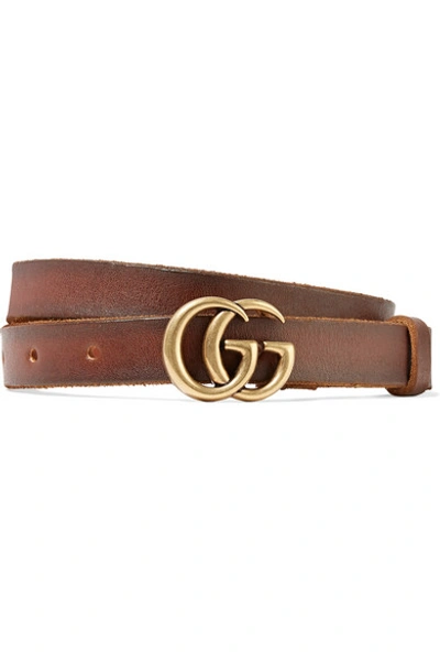 Gucci Thin Gg Leather Belt In Brown
