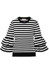 MICHAEL KORS RUFFLED STRIPED CASHMERE-BLEND SWEATER