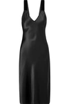 CAMI NYC THE MIKI VELVET-TRIMMED SILK-CHARMEUSE DRESS