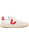 VEJA V-12 LEATHER-TRIMMED MESH AND NUBUCK trainers