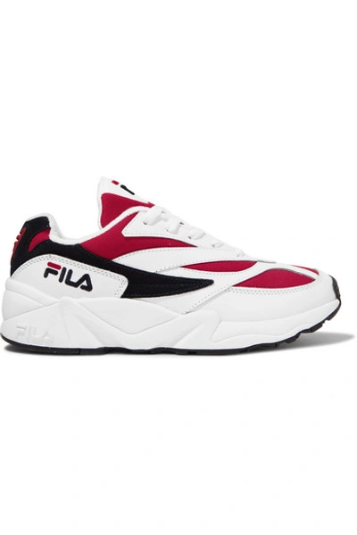 Fila Venom Low Leather, Suede And Canvas Trainers In White,black,red