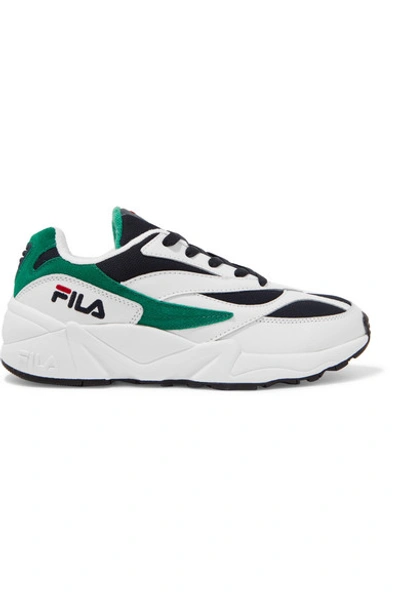 Fila Venom Low Leather, Suede And Canvas Sneakers In White,black,green