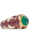 PERCOSSI PAPI GOLD-TONE, ENAMEL AND AGATE RING