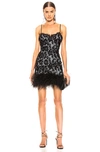 DUNDAS DUNDAS OSTRICH TRIM EMBROIDERED LACE SLIP DRESS IN BLACK,FLORAL,WHITE,DUNF-WD18