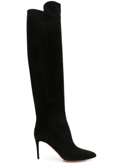 Aquazzura Gainsbourg 85 Suede Knee-high Boots In Black