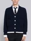 THOM BROWNE THOM BROWNE 条纹饰青果领开衫,MKC186A0001113253229