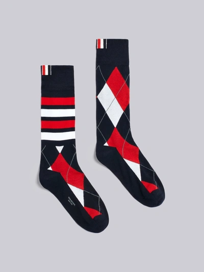 Thom Browne Argyle 4-bar Mid-calf Socks In Blue