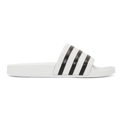 Adidas Originals White & Black Adilette Sandals In White/black/white