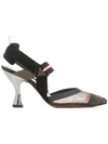 Fendi Slingback Brown Nylon Sandals In Multi