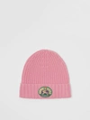 BURBERRY Embroidered Crest Rib Knit Wool Cashmere Beanie