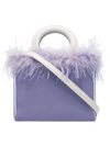 STAUD PURPLE NIC FEATHER EMBELLISHED PATENT LEATHER TOTE BAG
