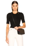 Enza Costa Silk Rib Cropped Half Sleeve Crew Tee In Black