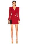 Balmain Plunge Neck Buttoned Dress In Red