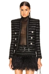 BALMAIN BALMAIN TWEED STRIPE BLAZER IN BLACK & SILVER,BLMF-WO18