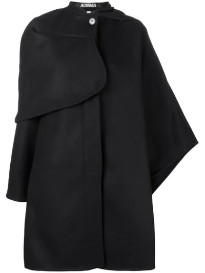Jacquemus Asymmetric Cape Coat In Black
