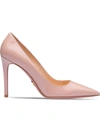 Prada Saffiano Textured Patent Leather Pumps In Pink