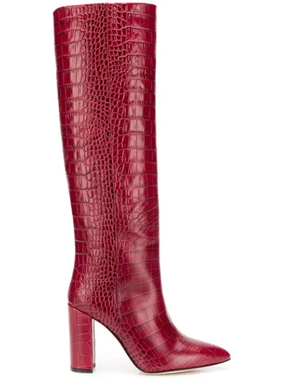 Paris Texas Snakeskin Effect Knee Boots - 红色 In Red (red)