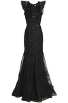 J.MENDEL WOMAN EMBELLISHED EMBROIDERED ORGANZA GOWN BLACK,GB 3024088873122787
