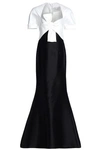 CAROLINA HERRERA TWO-TONE KNOTTED COTTON AND SILK-BLEND GOWN,3074457345619494196