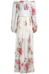 ZUHAIR MURAD WOMAN OFF-THE-SHOULDER FLORAL-PRINT SILK-CHIFFON GOWN OFF-WHITE,GB 1050808751629