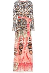 TEMPERLEY LONDON WOMAN BELTED PRINTED SILK-VOILE MAXI DRESS OFF-WHITE,AU 7668287965668034