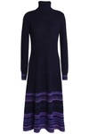 AGNONA AGNONA WOMAN STRIPED CASHMERE-BLEND TURTLENECK MIDI DRESS NAVY,3074457345619459284