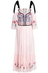 TEMPERLEY LONDON TEMPERLEY LONDON WOMAN BOTANIST EMBROIDERED TULLE AND VOILE MIDI DRESS BABY PINK,3074457345619595256