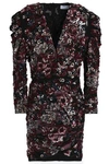 ZUHAIR MURAD WRAP-EFFECT EMBELLISHED EMBROIDERED CREPE MINI DRESS,3074457345619132212